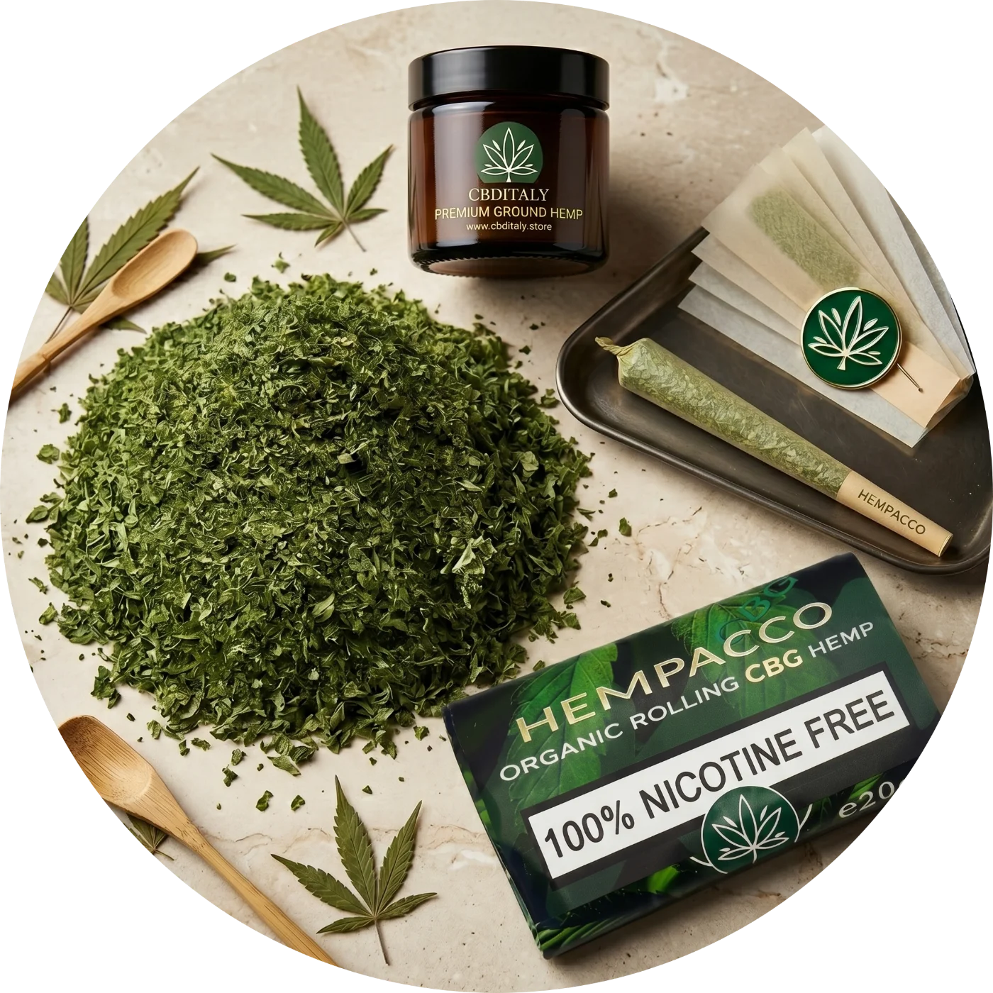 CBDITALY Hempacco CBG 7% 20g miscela di canapa sfusa con cartine e vasetto in vetro ambrato, 100% senza nicotina