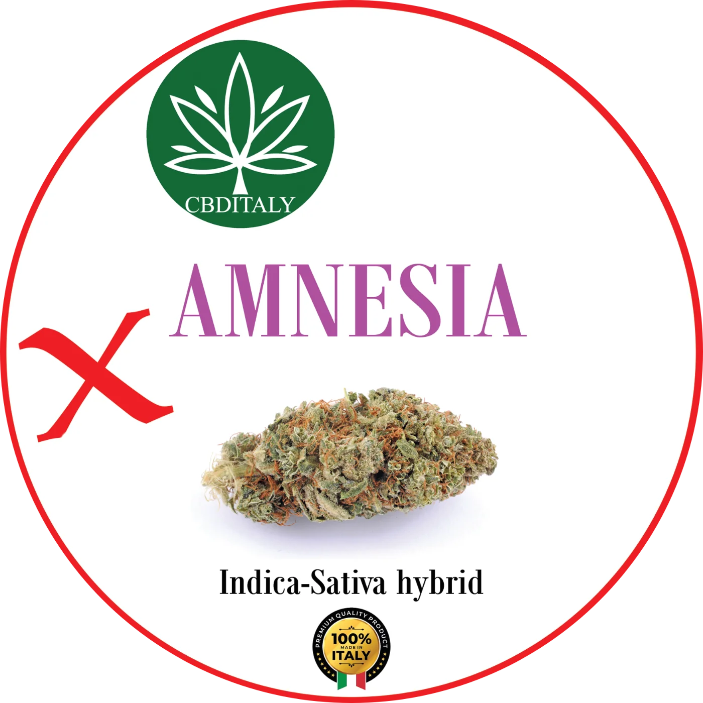 CBDITALY Amnesia X THCV 20% – fiore di canapa ibrido Indica-Sativa ricco di tricomi, Italia