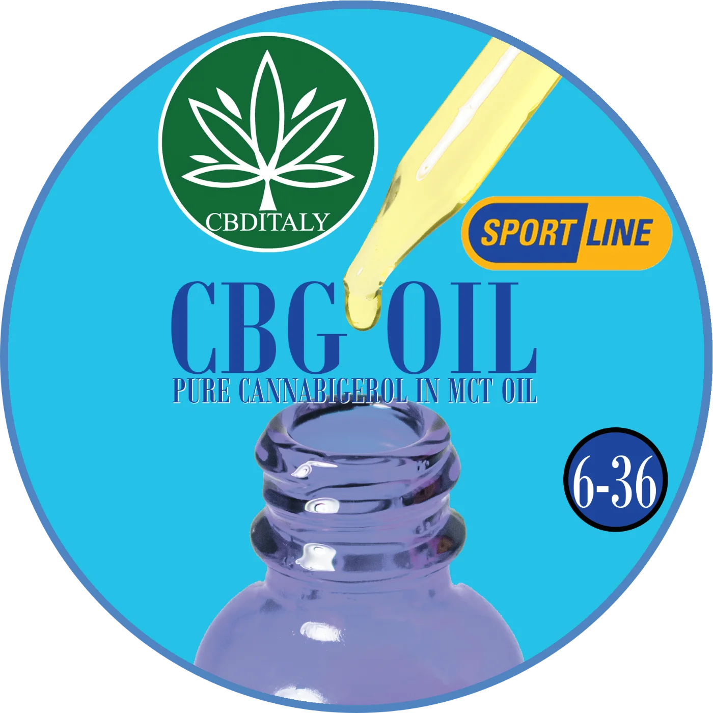 CBDITALY CBG Oil Sportline cannabigerolo puro in olio MCT, flacone in vetro blu con contagocce, concentrazione 6-36